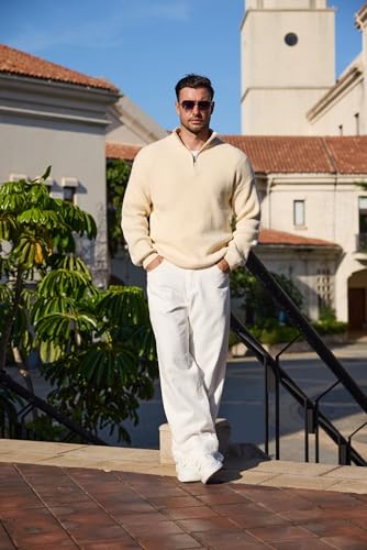 Men's Big Tall Quarter Zip Sweater Mock Neck Pullover Sweaters Fall Winter Casual Knit Pullovers2