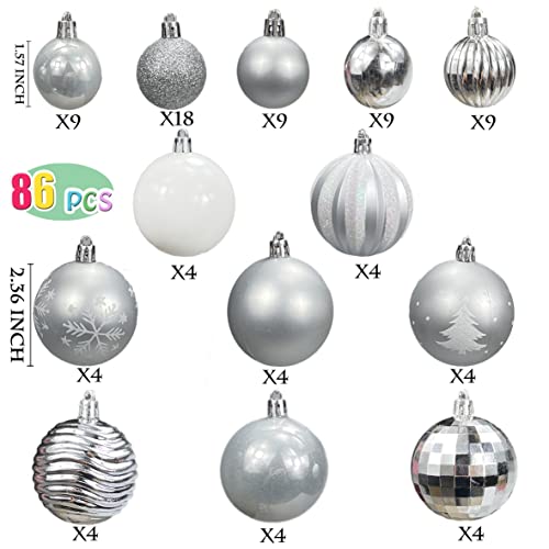 image for AOGU 86 Pcs Christmas Balls Sliver Christmas Tree Ball Ornaments Set S