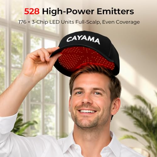 Image of CAYAMA Red Light Hair Growth Cap for Men & Women, 528 Total Light Emitters | Full-scalp coverage with adjustable fit, 10-30 min remote sessions, adapter or compatible power bank support