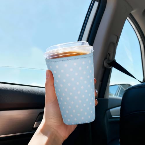 Image of Reusable Insulated Sleeve for Iced Coffee Cup, 3-Pack Coffee Neoprene Drink Sleeve for Cold & Hot Drinks, Beverage Holder for Iced Coffee (Aqua Dots)