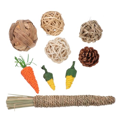 Mipcase 9pcs Rabbit Chew Set for Teeth Grinding and Dental Care, Natural Safe Wooden Animal Chew for Hamsters and Small Pets, Interactive Biting Playthings for Bunny and Rodents