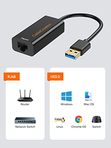 Image of CableCreation USB to Ethernet Adapter, USB 3.0 to 10 /100 /1000 Gigabit Wired LAN Network Adapter Compatible with Nintendo Switch, Windows, MacBook, macOS, Mac Pro Mini, Laptop, PC and More