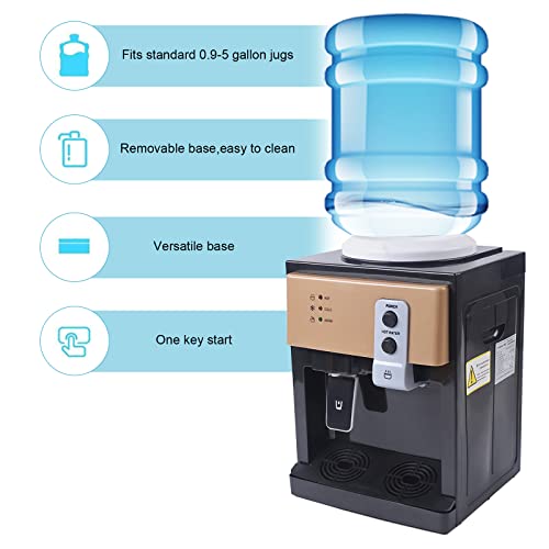 Shioucy Top Loading Water Cooler Dispenser - Desktop Electric Hot And Cold Dispenser, 3 Temperature Settings Boiling Water, Normal Ice Water（46-59℉） For 1 To 5 Gallon Bottles, Gold 550W #TOP2