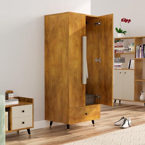 Image of Bniture Wooden Almirah for Clothes, Door for Bedroom, 2 Door Wardrobe with Drawer & Hanging Space (45D x 60W x 150H CM) | 3 Year Warranty (Giant Wood)