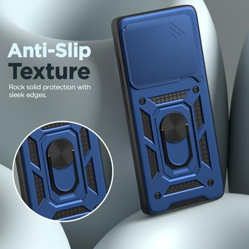 Image of Outlouders Back Cover for Redmi Note 15 5G | D10 Tough Armor 360 Protection Case with Sliding Camera Shield & Ring Holder Stand Bumper Case (Blue)