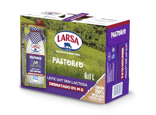 Larsa Leche Sin Lactosa Desnatada - Paquete de 6 x 1000 ml - Total: 6000 ml