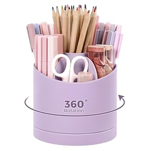 SKYDUE Desk Organizer, 360-Degree Rotating Pencil Pen Holder for Desk, Cute Desk Organizers and Accessories with 7 Slots, Art Supply Storage, Classroom Office Decor Purple