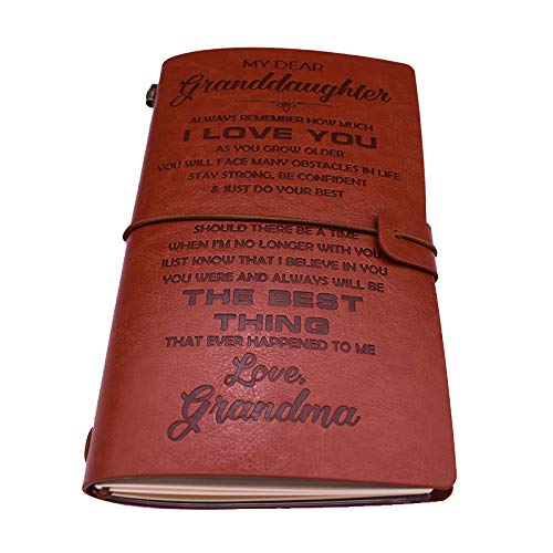 My Dear Granddaughter Love Grandma Engraved Leather Journal, Vintage Refillable Travelers Notebook Sketch