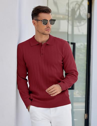 COOFANDY Mens Long Sleeve Polo Shirts Knit Old Money Clothes Fall Winter — view 2