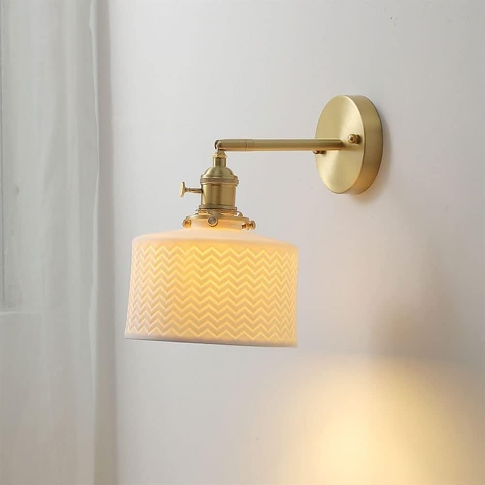 HXYSXHJUO Wall Lamp Japanese E27 1-Light Lamps White Ceramic Shade Adjustable Sconce Brushed Brass Study Reading Lighting Fixture, Pendant Light