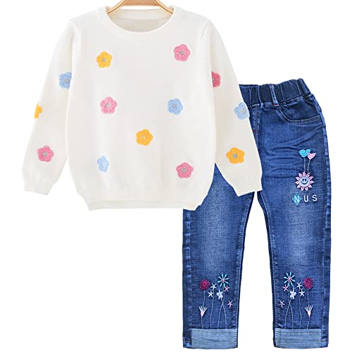 Image of Peacolate 18M-7T Toddler Big Girls Pants Clothing Set 2pcs Cotton top and Jeans