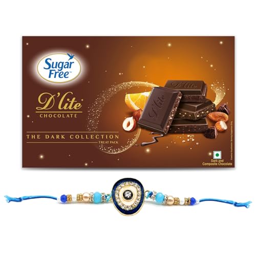 Image of Sugar Free D'lite The Dark Collection Assorted Chocolate Gift Pack 120gm With Premium Rakhi
