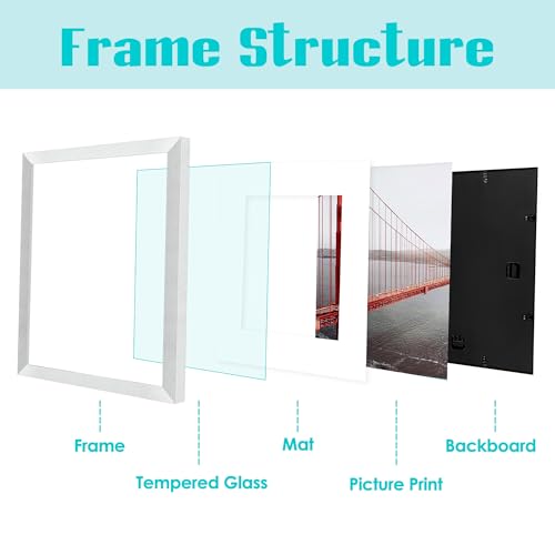 Image of Frametory, 11x14 Picture Frame with Mat for 8x10 Photo - High Definition Glass Wide Molding - Preinstalled Wall Mounting Hardware (Silver, 2 Pack)