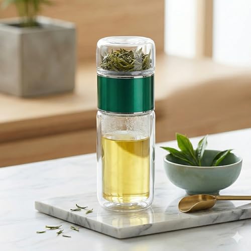 Image of 420ML Double-Layered Insulated Glass Tea Infuser Bottle | Tea & Water Separation Design for Loose Tea, Detox, & Fruit Water | Portable Glass Cup for Travel, Camping & Gifting