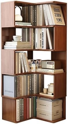5-Tier Solid Wood Corner Shelf Stand - Modern Open Display Bookcase for Office & Living Room - Multi-Purpose Storage Solution, Stylish Corner Organizer