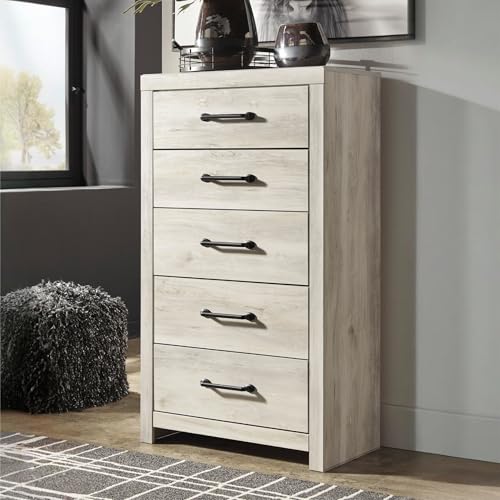Image of Signature Design by Ashley Cambeck Chest of Drawers, 5-Min Assembly Tall Dresser, Engineered Wood & Decorative Laminate, Bedroom Storage, Whitewash, 32 inch W