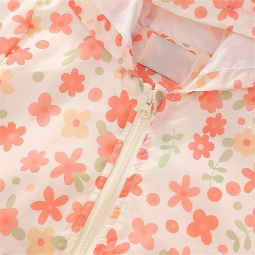 Lightweight Jacket for Girls Flower Print 𝗪aterproof Rain Hooded Jackets Toddler Girls Long Sleeve Coat with Zippers3