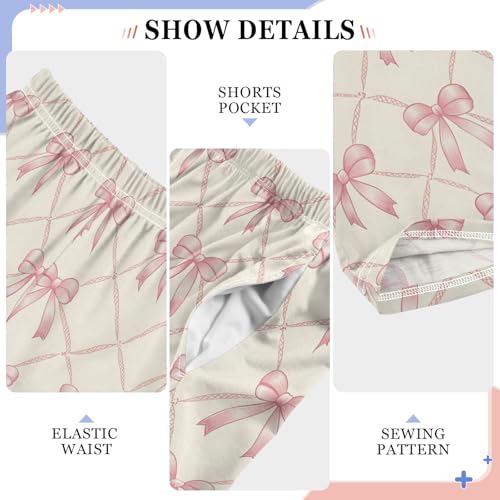 Pajama Pants Sleep Pants Soft Elastic Waist Pajama Lounge Pants Pink Bow Rhombus Plaid for 6-14 Years Old4