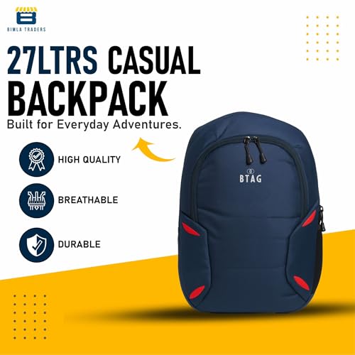 Image of Btag 27Ltrs Stylish Laptop & Casual Backpack | Water-Resistant, Comfortable, Lightweight & Trendy | Large Storage, Smooth Zippers, Spacious & Travel-Friendly | Ideal for Work, Study & Daily Use