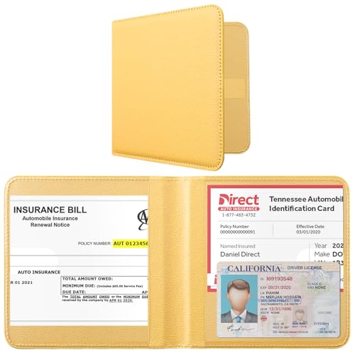 Image of CoBak Car Registration and Insurance Holder - Vehicle Glove Box Car Organizer, Auto Truck Comparment Accessories Case for Essential Document, Driver License, Cards (Mustard Yellow)