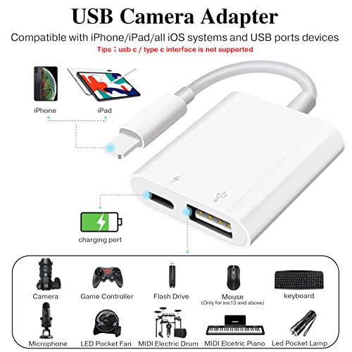 Usb Camera Adapter With Charging Port, Portable Usb Female Otg Adapter Compatible With Iphone Ipad, Ipad To Usb Adapter Plug And Play Support Card Reader #TOP1