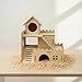 3-Tier Wooden Hamster Hideout, Syrian Hamster House with Ramps & Entrances, for Dwarf Hamsters, Gerbils (Not for Guinea Pigs)