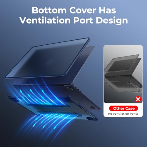 Image of BlueSwan Anti-Cracking Case for MacBook Air 13 inch, M5 2026 M4 M3 M2 2025-2022 A3449 A3240 A3113 A2681, Drop Protection Soft TPU Bumper PC Base for Air 13.6 inch, Frosted Midnight