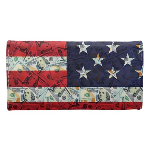 Image of AFPANQZ Large Capacity Women Purse Portable Handbag Purses, American Flag Dollar Womens Card Purse with Zipper Multifunctional Handbags RFID Blocking Checkbook Wallet