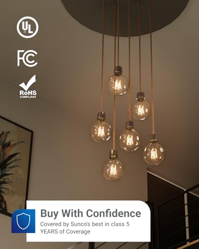 Sunco 10 Pack G25 Globe Light Bulbs LED Edison Vanity Light Bulbs, CRI90 2700K Soft White, Dimmable, 5W=60W, Clear Vintage Filament Globe, 500 Lumens, E26 Base Indoor Outdoor Clear UL