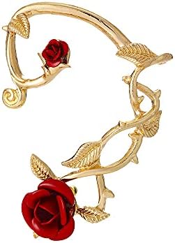 Flzaitian 1 PC Retro Rose Flower Earrings Sparkly Metal Left Ear Cuff Wrap Clip Stud Earring for Women Girls Fashion Jewelry (Gold)