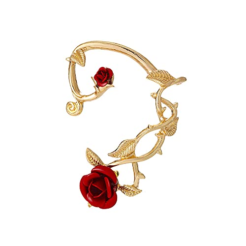 Flzaitian 1 Pc Retro Rose Flower Earrings Sparkly Metal Left Ear Cuff Wrap Clip Stud Earring For Women Girls Fashion Jewelry (Gold) #TOP22