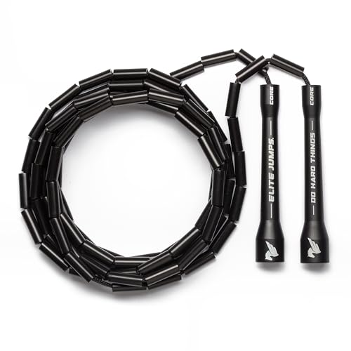Elite Jumps 1-inch Beaded Jump Rope - Adjustable Rope for Fitness, Cardio, and Agility Training - Black/Black