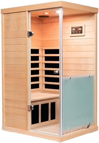 KUNSANA 1 Person Infrared Saunas, Infrared Sauna with Red Light Therapy, Personal Infrared Sauna Indoor, Low EMF Infrared Sauna for Home, Deluxe Glass Home Sauna, Smart Display, 2 Bluetooth Speakers