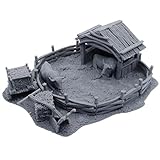 Miniaturas para juegos de mesa, recinto de buey pintable con techo extraíble, bala de heno, arado y carrito de heno para RPG de 28 mm de fantasía de animales de granja y paisajes rurales