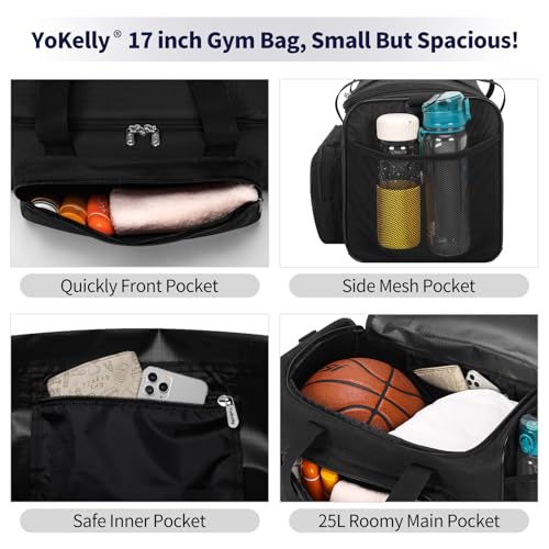 Image of 25L Small Gym Sport Duffle Bag - 17 Inch Weekender Overnight Bag for Travel, Workout, Fitness - Black