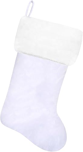 Miniatura 37 de Medias de Navidad con monograma de terciopelo rojo de 20 pulgadas con puño de felpa súper suave blanca, medias de Navidad bordadas personalizadas