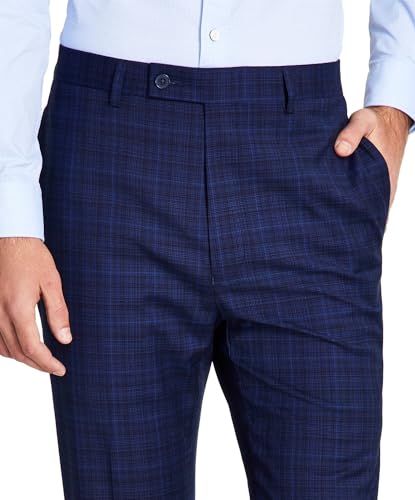 Calvin Klein Mens Slim Fit Plaid Suit Pants Blue 32/304