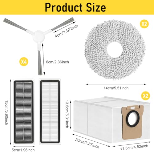 Image of HASTHIP Drea*me Vacuum Cleaner Accessories for Drea*me L10s Ultra /L10 Ultra Robot Vacuum Cleaners Replacement Accessories with 4 Side Brushes, Activated Carbon Filtration Net, Mops, Dust Bags
