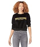 True Religion womens Velour Shrunken Hooded Sweatshirt, Jet Black, Small US