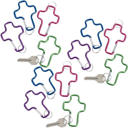 Fun Express Aluminum Cross Clip Key Chains – Durable Lightweight and Versatile – Party Favors Gifts Key Accessories & More – Assorted Colors for Special Occasions Weddings & Celebrations – 12 Pieces