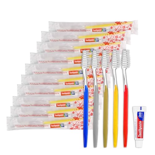 fafortune 30 Pack Disposable Toothbrushes with Toothpaste (5 Colors)