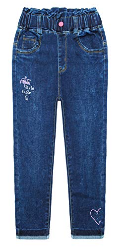 KIDSCOOL SPACE Kids Lace Butterfly and Flower Embroideried Rhinestone Sticked Pearl Decor Jeans