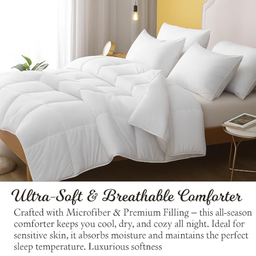 Image of Heavy Winter Double Bed Comforter - 300 GSM Warm Microfiber Rajai Quilt Blanket, Soft & Lightweight, Machine Washable - White