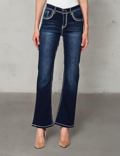 WallFlower Legendary Bootcut Jeans for Women, Classic Fit Mid-Rise Insta Stretch Denim in Standard and Plus Size, Juniors Jeans - Amy, 18 Plus Short