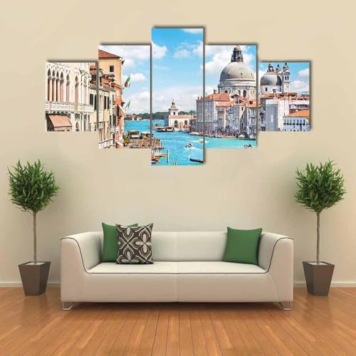 Tableau cuisine et salon grand format : decoration murale Venise en 5 parties avec cadre