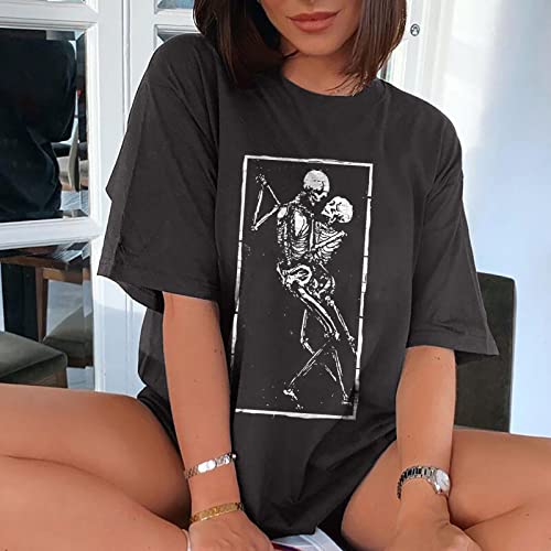 Image of Summer Y2k Tops for Womens, Casual Vintage Short Sleeve T-Shirt, Girls Oversize Loose Round Neck Elastic Tee