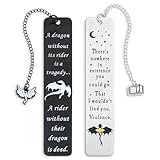 Dragon Metal Bookmarks – Set of 2 Engraved Fantasy Bookmark with Charms, Cool Bookmarks for Women and Men, Bookish Quotes Gifts for Readers, Magical Academy Book Accessories (Style 1)