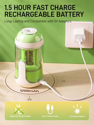 M&G S5 Electric Pencil Sharpener,Fully Automatic for 6.5–11mm No.2&Colored Pencil,Auto In&Out,3 Sharpness Modes,Type-C Rechargeable,Helical Blade,Cute Pencil Sharpener for School Classroom Home, Green — view 5