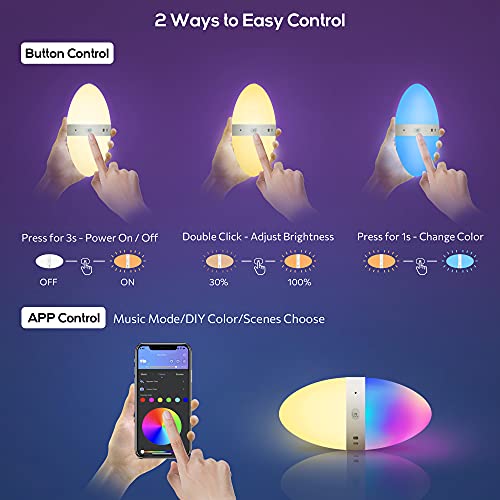 Ecolor Portable Smart Light Egg Mood Light With App Control, Creative Diy Design Rechargeable Led Dimmable Lamp, Cool Gifts For Women & Men, Music Mode For Gaming, Camping & Decoration #TOP5