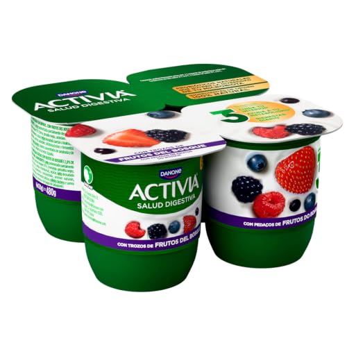 Activia Yogur con Frutos del Bosque, 4 x 120g